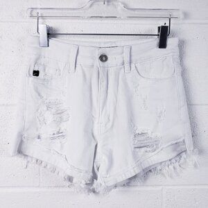 KanCan Distressed Ripped Frayed Raw Hem White High Rise Stretchy Denim Shorts 27